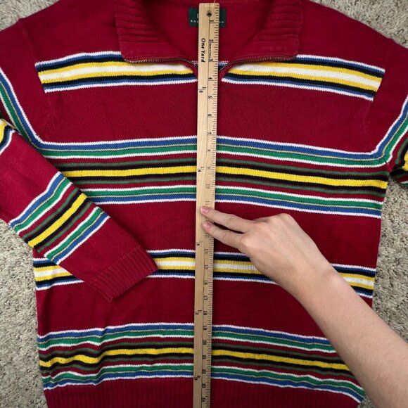 Lauren Ralph Lauren Sweater Striped Colorful Medium Cotton Oversized 1/4 Zip - Picture 2 of 13